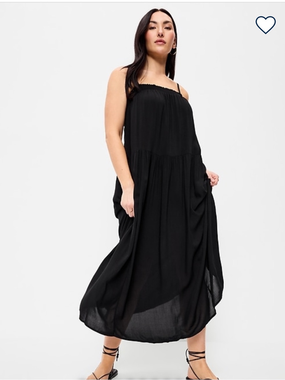 Black Maxi Spaghetti-Strap Dress Lightweight Dress w/side Pockets, SMALL